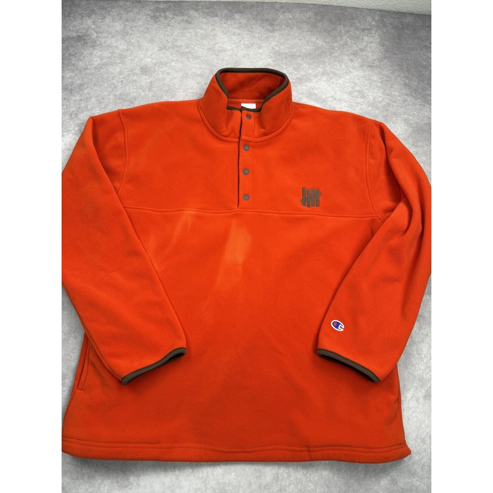 Undefeated Champion Made in USA Mens‎ XL Orange Polartec Fleece Sweatshirt Logo